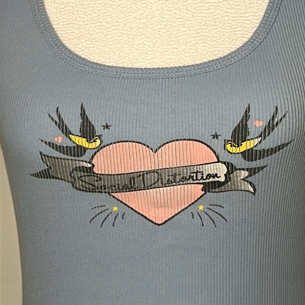 Social distortion heart and sparrow blue tank top